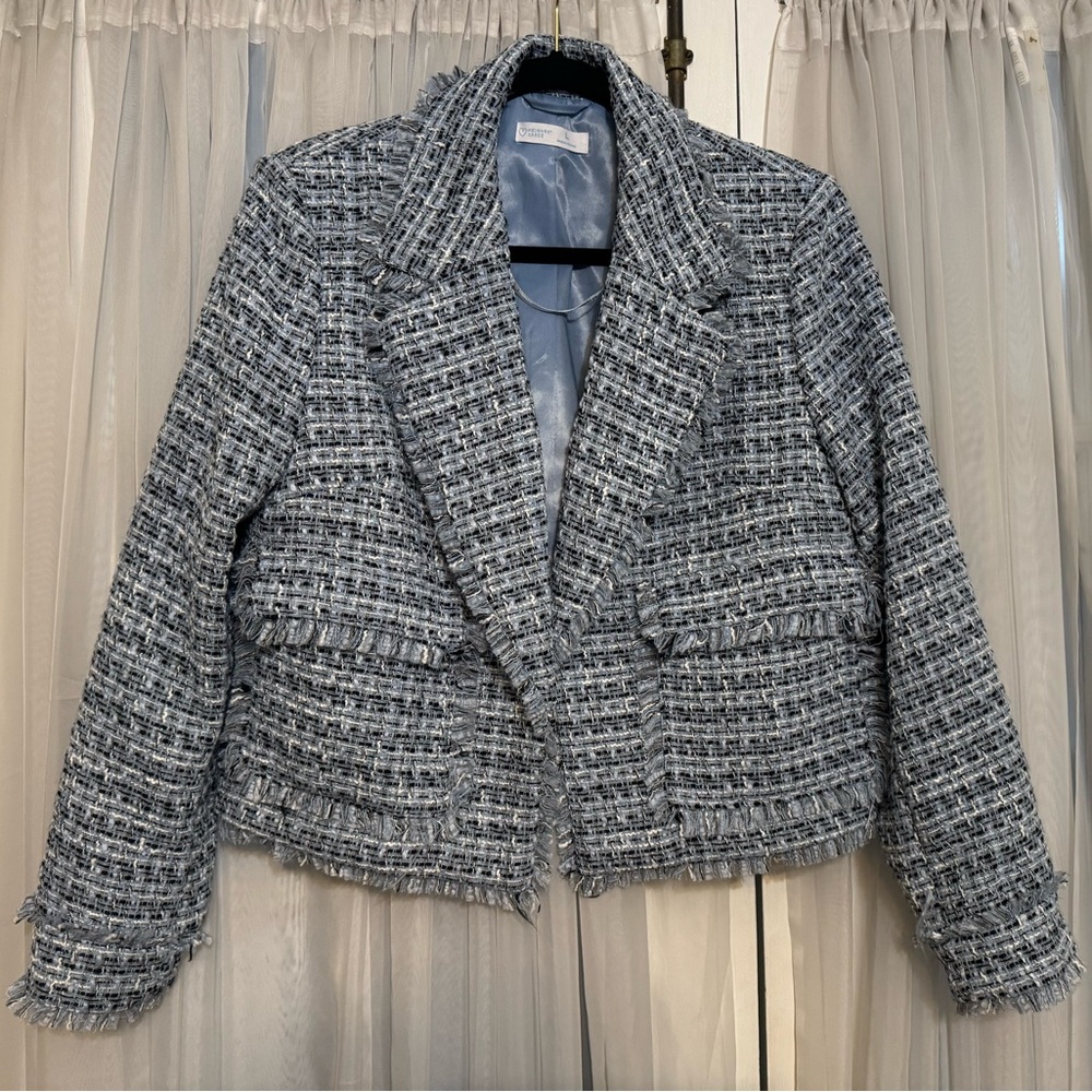 Primark Women's Tweed Blazer - Blue with Black and White